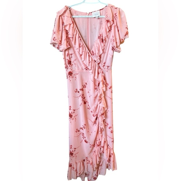 Cinq A Sept Fleur Sheila Ruffle Wrap Midi Dress In Pale Rose Multi Size 6 - Picture 8 of 12